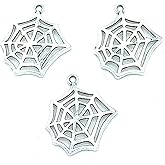 YOOGCORETT 24pcs Charms Antique Tibetan Silver Bulk Zinc Alloy Pendants Halloween Spider Web Pendants for DIY Craft Necklace Bracelets Jewelry Making Findings 27 X 23mm (Ancient Silver)