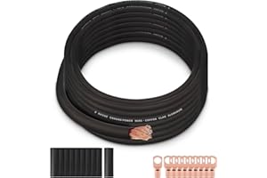 8 Gauge Wire (25FT Black) SGANGCAR True Spec Power Ground Wire Cable with 10 Lugs, 10 Heat Shrink Wrap,Copper Clad Aluminum CCA,for Power/Auto,Amplifier,Car Audio Speaker,Ground Cable