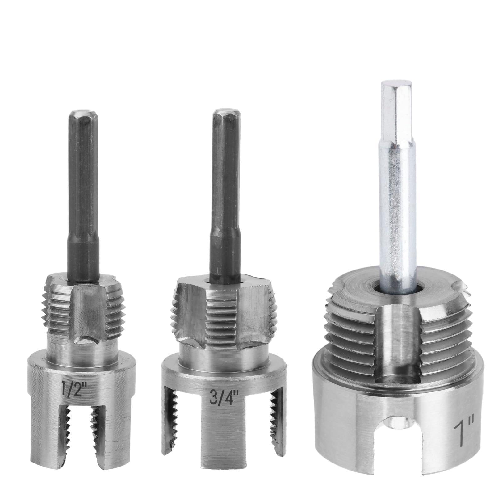 Photo 1 of 3 Pcs  Threading Tool, Dual-Function Integrated Internal & External Thread Cutter PVC Threader Cutting Kit for 1/2" 3/4" & 1" PVC/Plastic Pipe Compatible with Electric Drills