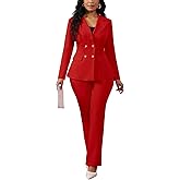 Pant Suits for Women Dressy Business Casual Outfits Long Sleeve Blazer Jacket Wide Leg Pant Sets Work Office Suits