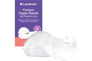 Lansinoh Contact Nipple Shields for Nursing Mothers, Ultra-Thin Soft & Flexible Medical-Grade Silicone Shields for Sensitive Nipples and Latch-On Support, (1 inch or 24mm), with Case, 2 Count