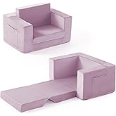 Zorvoxz Kids Couch, 2-in-1 Toddler Chair Comfy 1-3 Years, Convertible Kids Chair, Toddler Couch That Fold Out, Kid Lounge Chairs for Boys and Girls Gifts, Kids Recliner, Purple