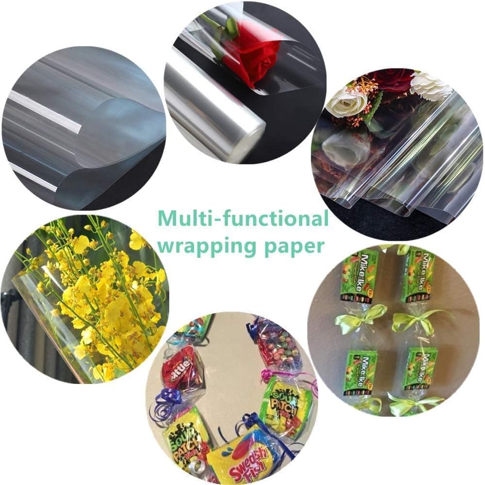 Clear Cellophane Wrap Roll 33'' x 115' Ft, 3 Mil Thick (White Dot) Clear Cellophane Wrapping Paper | Wrap Roll | Cellophane Roll | Cellophane Wrap for Gifts, Baskets, Flowers: Everything Else