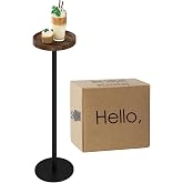 AEPOALUA Round Drink Table, Small Pedestal Side Table, Brown Walnut | 24" Modern Martini Table, Cocktail Table, Mini Circle Accent End Table with Metal Base, for Small Space, Living Room, Bedroom