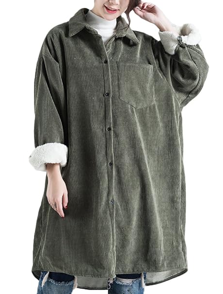 Vogstyle Damen Reverskragen Knopf Fleece Innen Corduroy Jacket Mantel