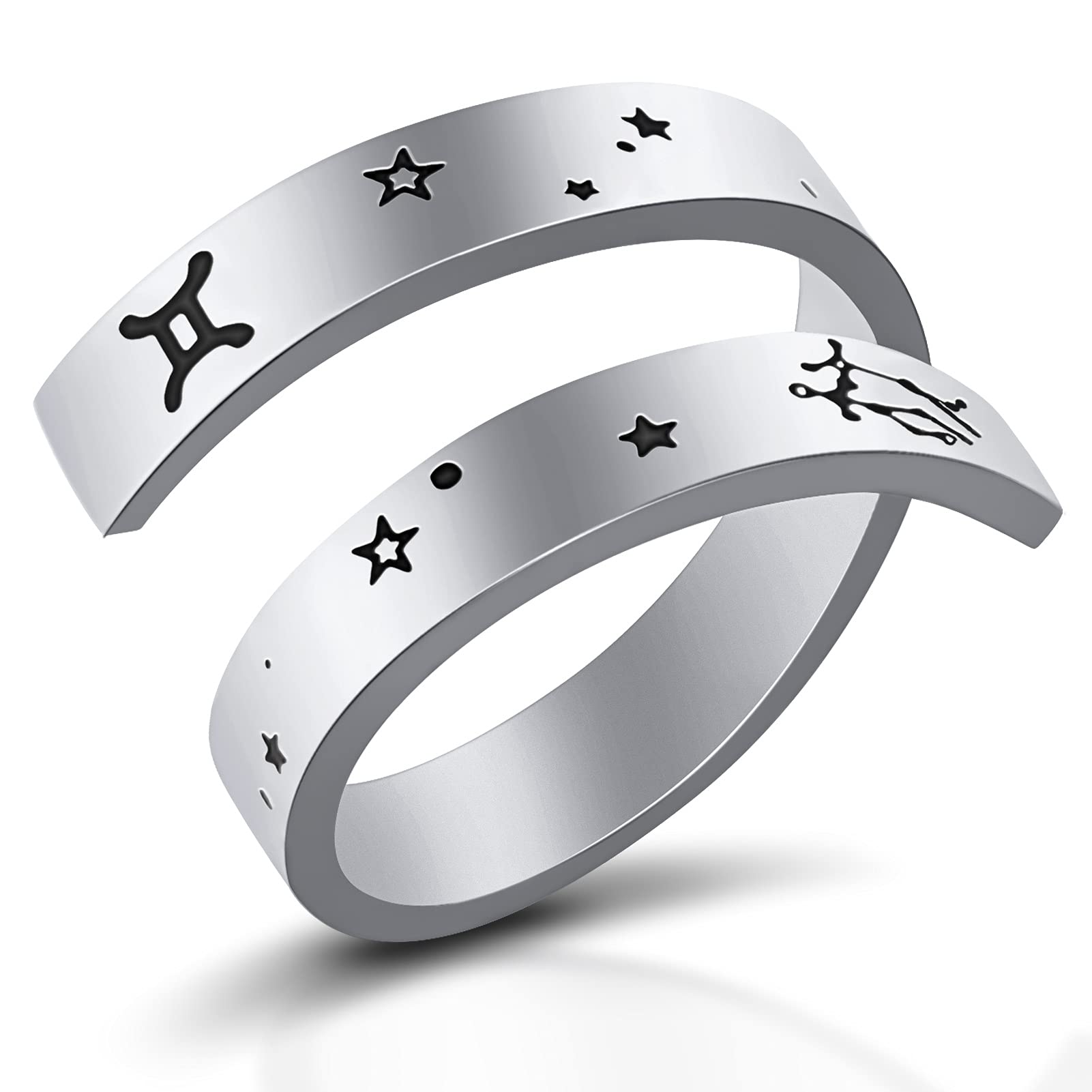 Zodiac Rings,LucBuy Cancer Leo Pisces Stainless Steel Engraving Constellation Finger Rings,Size Adjustable Horoscope Astrology Open Band Ring Jewelry Birthday Gifts for Women Men Teens Girls