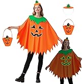 IBQ 4Pcs Pumpkin Costume for Women Pumpkin Poncho with Headband Bag for Halloween Dress Up BQ059