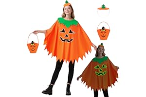 IBQ 4Pcs Pumpkin Costume for Women Pumpkin Poncho with Headband Bag for Halloween Dress Up BQ059
