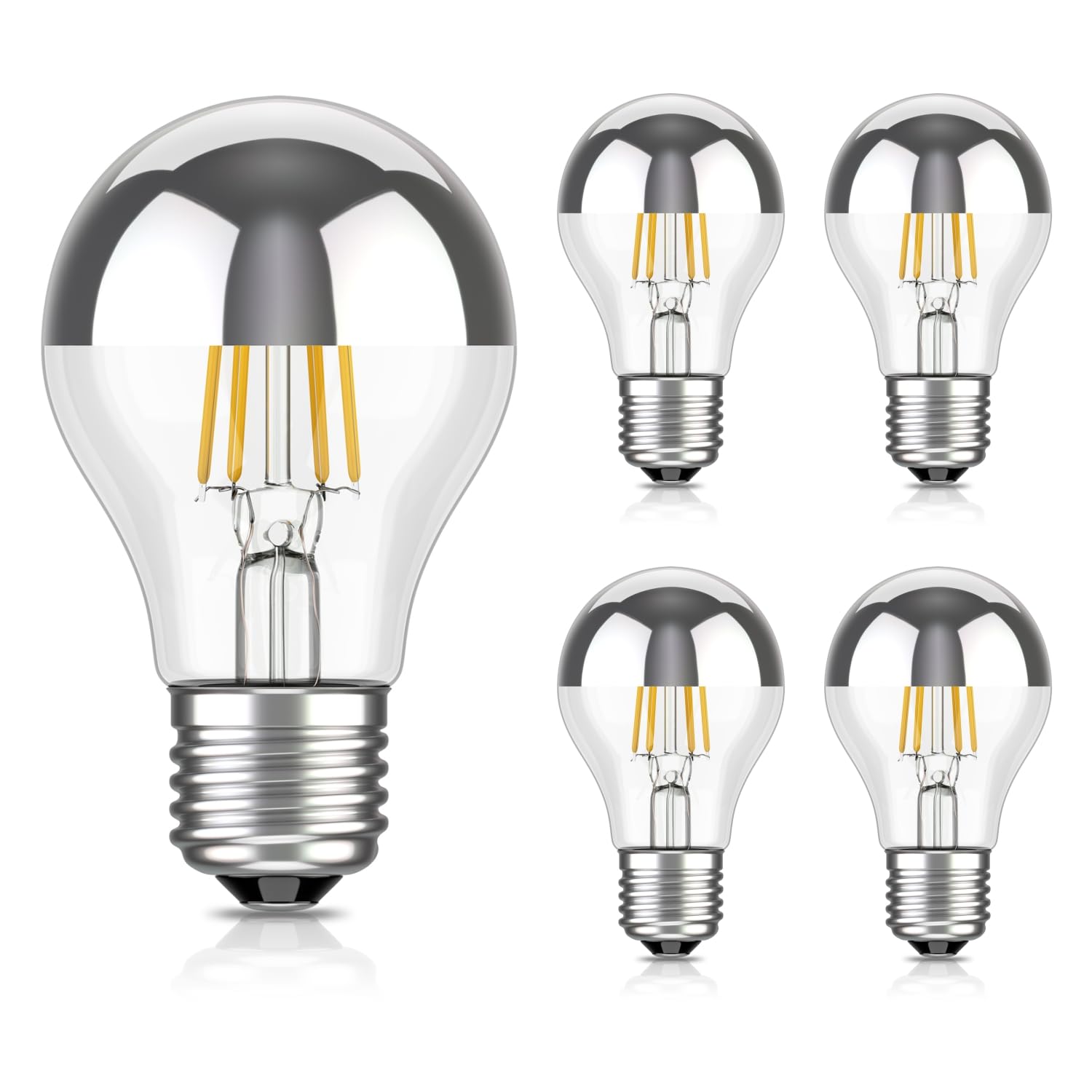 ledscom.de 5 Pieces LED E27 Head Mirror lamp A60 2700K Warm White 461lm 4,1W 230V - Silver Head Bulb - not dimmable — image 1