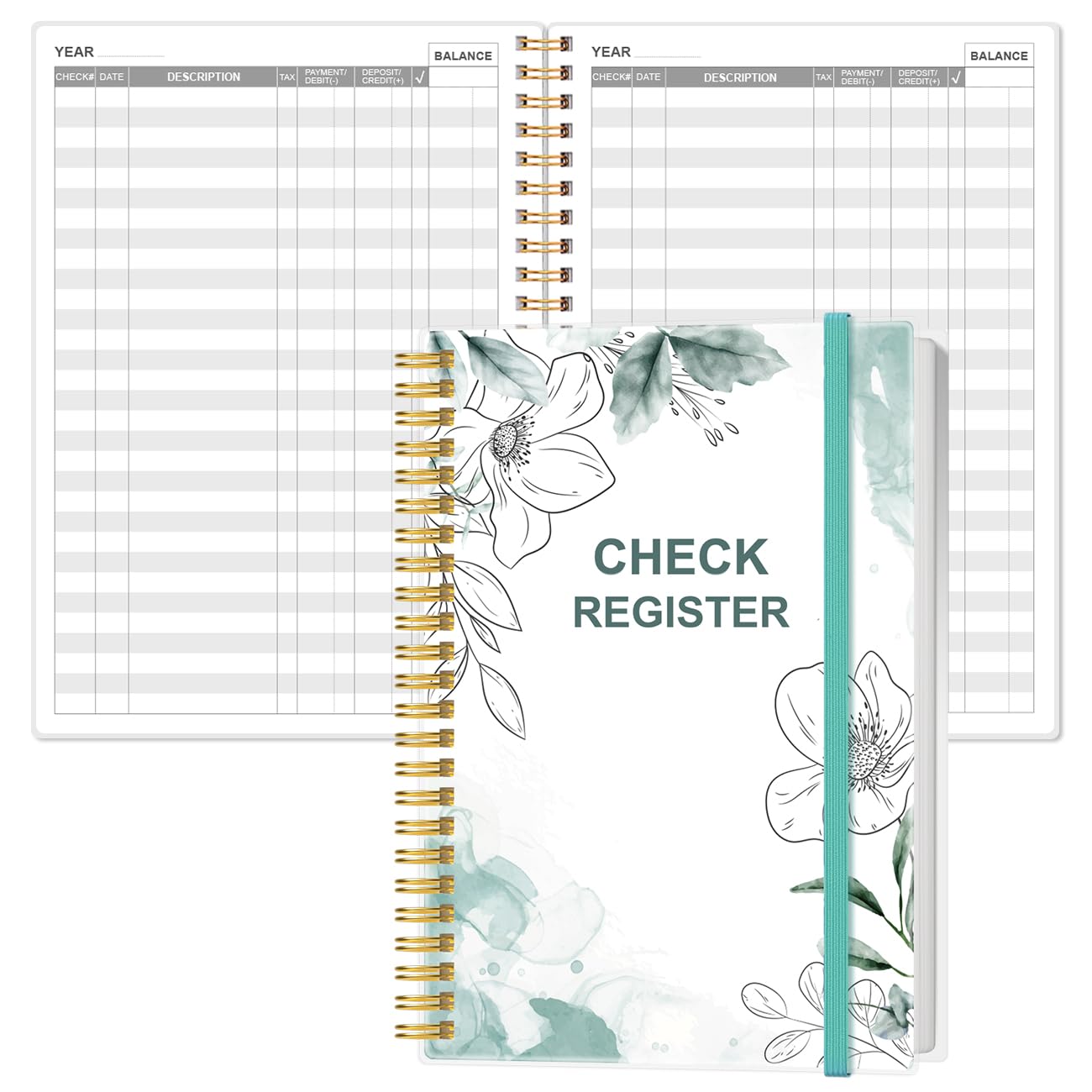 Check Registers for Personal Checkbook - A5 Checkbook Register for Personal Checkbook, Expense Ledger Book for Personal and Small Business, Teal Flowers