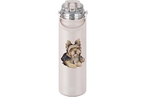 E&S PETS SERENGETI 24 Oz Water Bottle Stainless Steel with Spill Proof Lid - Double walled Vacuum Insulated water flask - Realistic 3D Print of your favorite dog (Yorkie)