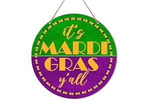 MUKTOUJAUMAI Mardi Gras Door Sign Decor, Mardi Gras Hanging Sign New Orleans Carnival Decorations Fat Tuesday Decor Wall Sign for Front Door, Porch, Home, Indoor, Masquerade Party, It's Mardi Gras Y‘all