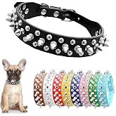 Spiked Dog Collar for Small Dogs Studded Spike Collar for Dogs Cat Black XS | PU Leather Chew Proof, Design with Smooth Spikes Studs, Adjustable Metal Buckle Sturdy D-ring,for XS Small Medium Large Dogs