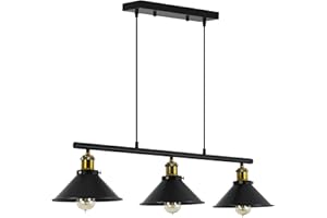 TOAUO 3-Light Kitchen Island Pendant Light Fixture, Farmhouse Linear Hanging Lighting, Industrial Chandelier with Matt Black Finish for Kitchen, Bar, Dining Room, Pool Table