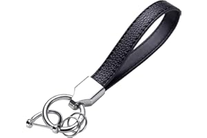 Bonilaan Genuine Leather Car Keychain, Universal Key Fob Keychain Leather Key Chain Holder for Men and Women, with Anti-Lost D-Ring, 2 Keyrings,360 Degree Rotatable(Black)