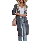 Amarmia Womens Long Sleeve Open Front Cardigan Sweater Lightweight Knit Casual Loose Fit Sweaters Outerwear with Pockets