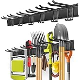 PIYILO Garage Tool Organizer Wall Mount with 48 inches Rails and 6 Double-layer Hooks, Garden Tool Rack Heavy Duty, Garage Hanging Storage Rack For Yard Tools, Shovel, Shed