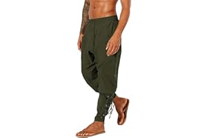 LVCBL Men's Cotton Linen Pants Ankle Banded Pants Medieval Viking Navigator Pirate Costume Trousers Renaissance Gothic Pants