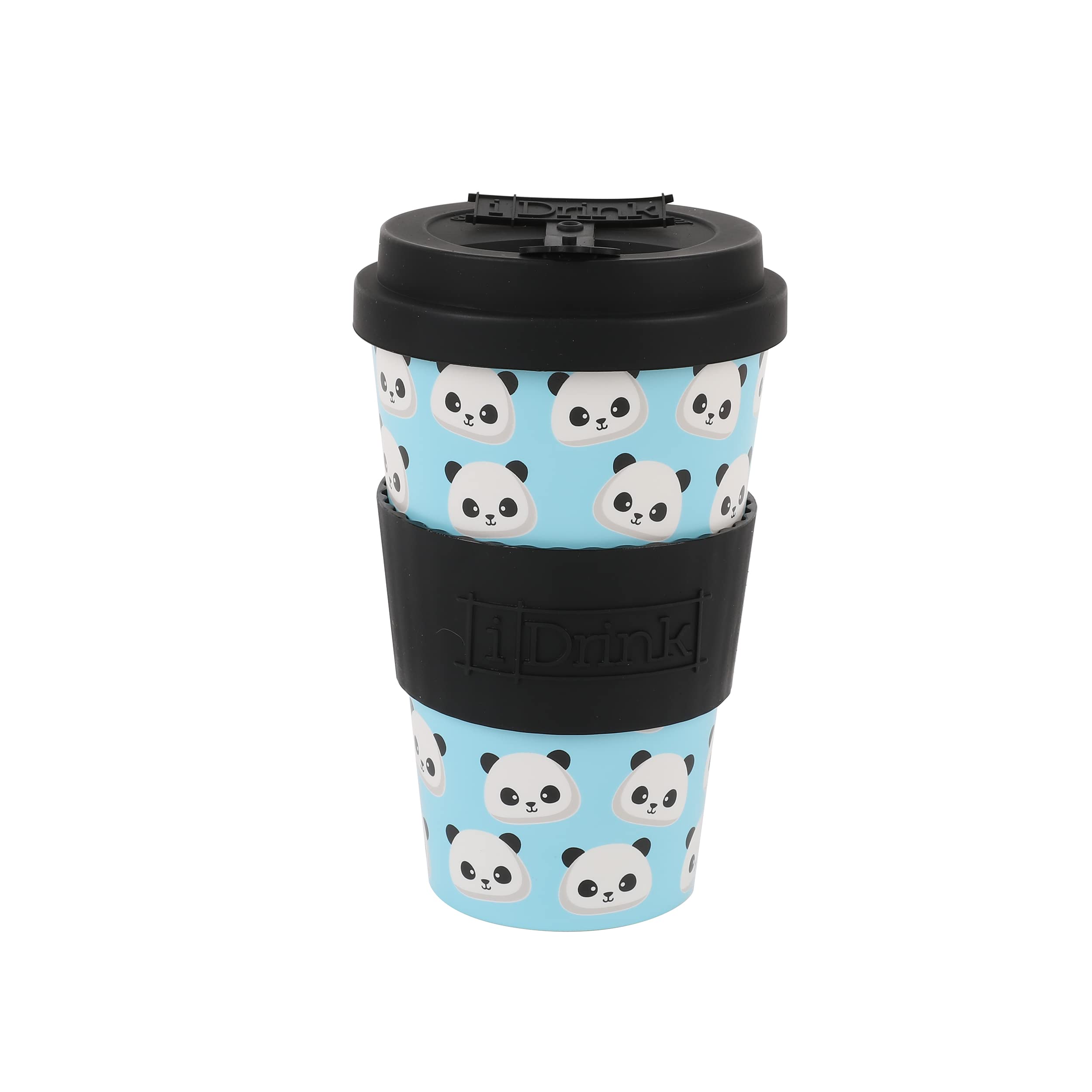 I-TOTAL IDRINK® - RPET Coffee Mug with openable Silicone Cap, Easy to Carry 435ml, Recycled Plastic Takeaway Mug 8.7 x 8.7 x 15cm Ergonomic 435ml (PANDASTIC)