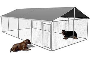 ATTAV Outdoor Dog Enclosure Heavy Duty Dog Kennel House Mesh Dog Big Cage Pet Kennel Steel Fence with Secure Lock(19.68'*9.84')
