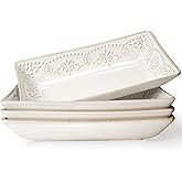 Artena Ceramic Pasta Bowls Set of 4-9.85 Inch Large Salad Bowls, 25 oz Serving Bowls for Soup, Dinner & Party - Embossed Microwave Safe Kitchen Dishes, Rectangle Plates (Damask Floral)