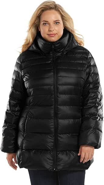 womens black hooded down jacket