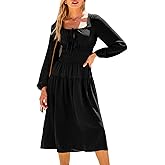 CUPSHE Women Fall Dresses Long Sleeve Square Neck Tie Front Elastic High Waist A Line Wedding Guest Maxi Dress
