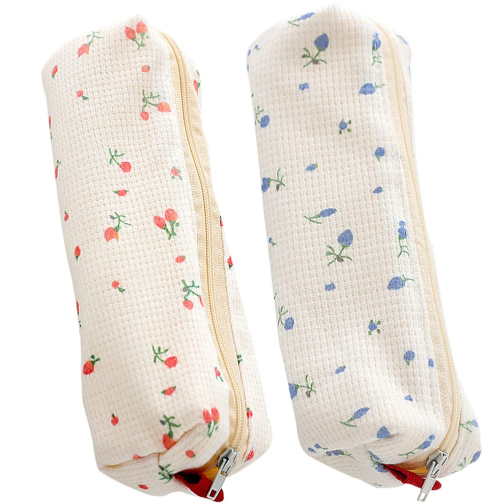 SEWACC 2pcs Small Floral Pencil Case Teen Adult Pencil Case Pencil Holder Bag Watercolor Pen Container Cosmetic Makeup Bag Floral Makeup Bag Cotton Stationery Box Travel Girl Heart