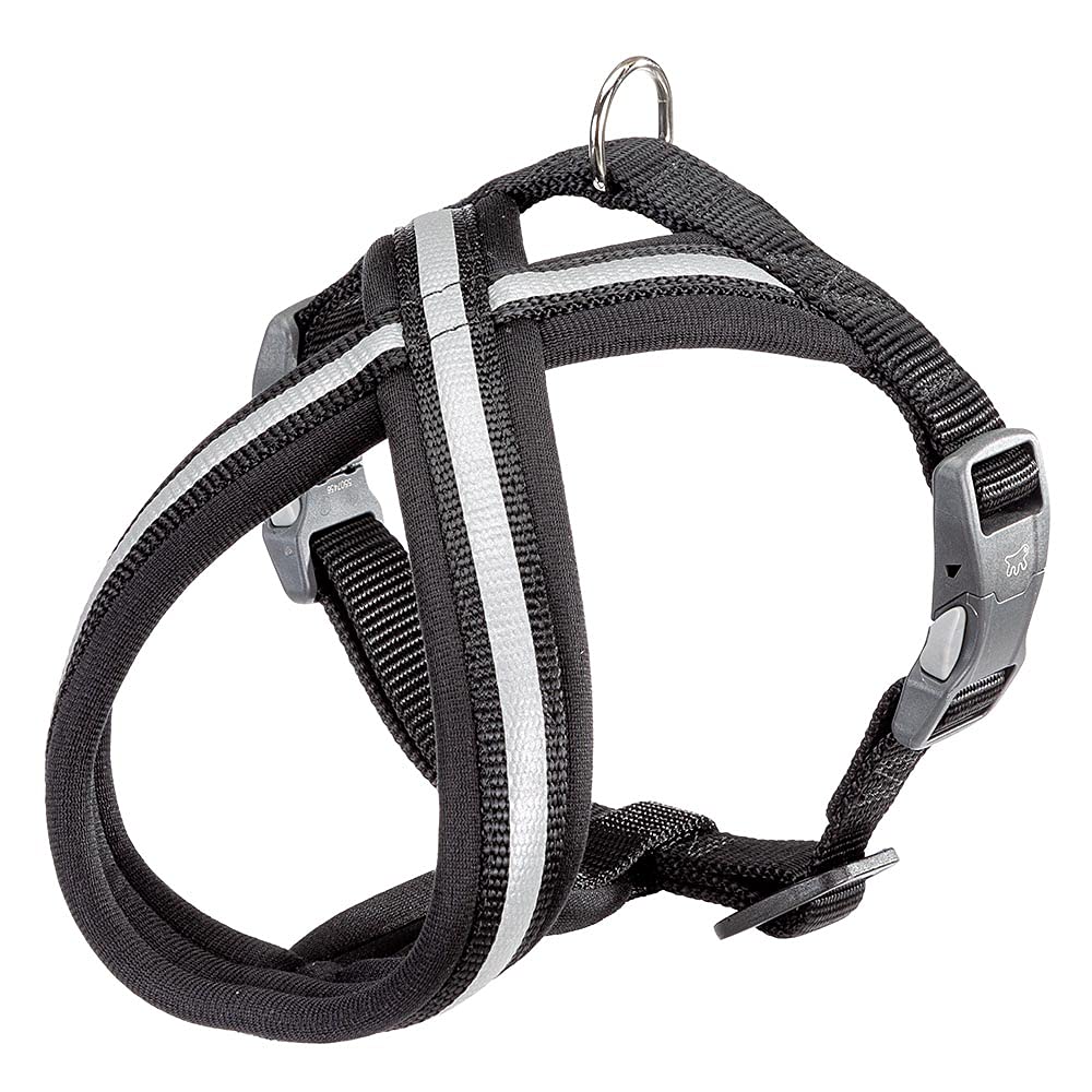 Ferplast Dog Harness DAYTONA CROSS, Small Dog Harness in Nylon, Padded, Reflective and Adjustable. With Magnetic Buckle. Black