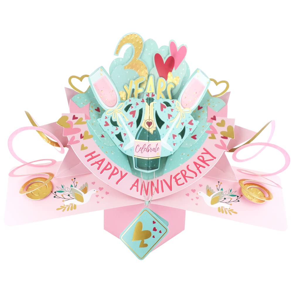 3 Years Happy 3rd Anniversary Pop-Up Greeting Card Love Kate's 3D Pop Up Cards POP216MC3