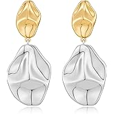 MUYAN Gold and Silver Boho Hammered Dangling Earrings for Women Modern Statement Finish Dangle Drop Earrings Jewelry