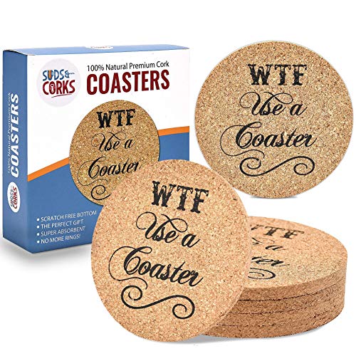 Funny Bar Coasters for Glasses - Premium 5mm Cork Coaster, Best Housewarming or Alcohol Gifts, Funny Man Cave Decor Stuff, Dont F Up the Table (6 Pack)