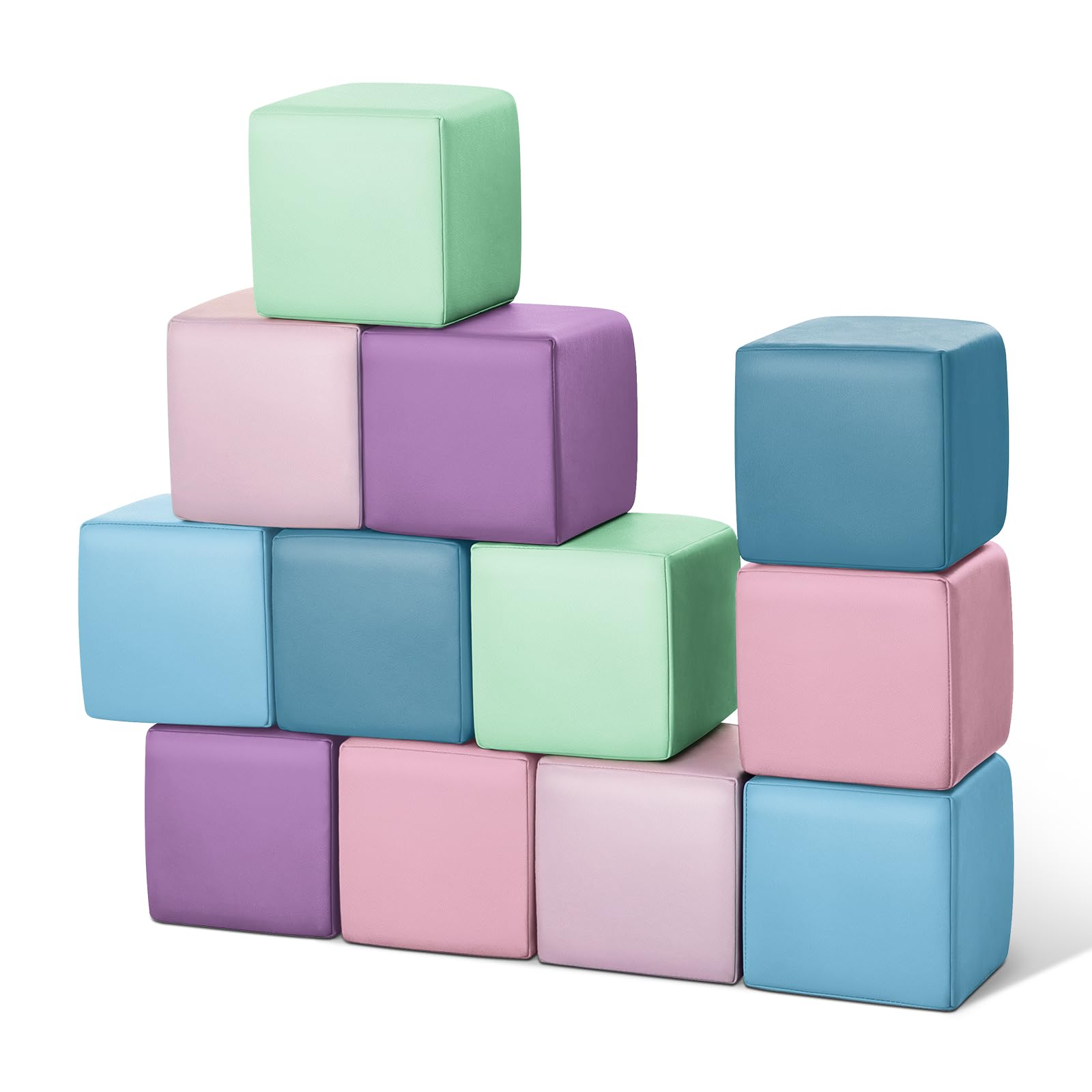 Photo 1 of TODIBY Foam Building Blocks for Toddlers?12-Pieces Wipeable Leather Stacking Cubes Kids - Large Soft Toys Play Set for Learning Construction Baby Preschool Daycare Therapy Birthday Gift (Purple Pink)