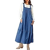 Cicy Bell Women's Denim Overall Dress Casual Adjutable Strap Back Drawstring Loose Jumper Bib Maxi Dresses with Pockets