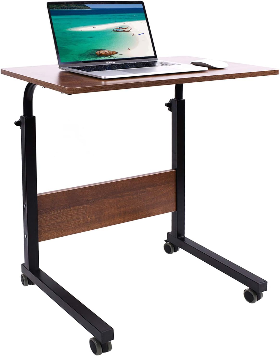 AIZ Portable Desk, Rolling Desk Portable Laptop Desk with Wheels, Laptop Cart Desk Cart Adjustable Side Table, Small Laptop Desk Tray Table Sofa Desk Bedside Table, Oak 23.6x15.7 inch