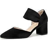 IDIFU IN2 Pumps Closed Toe Block Chunky Low Short Heels Dress Shoes for Women Wedding Prom Work Office Pointed Small Heels Comfortable Formal Cute Ankle Strap Pumps Shoes