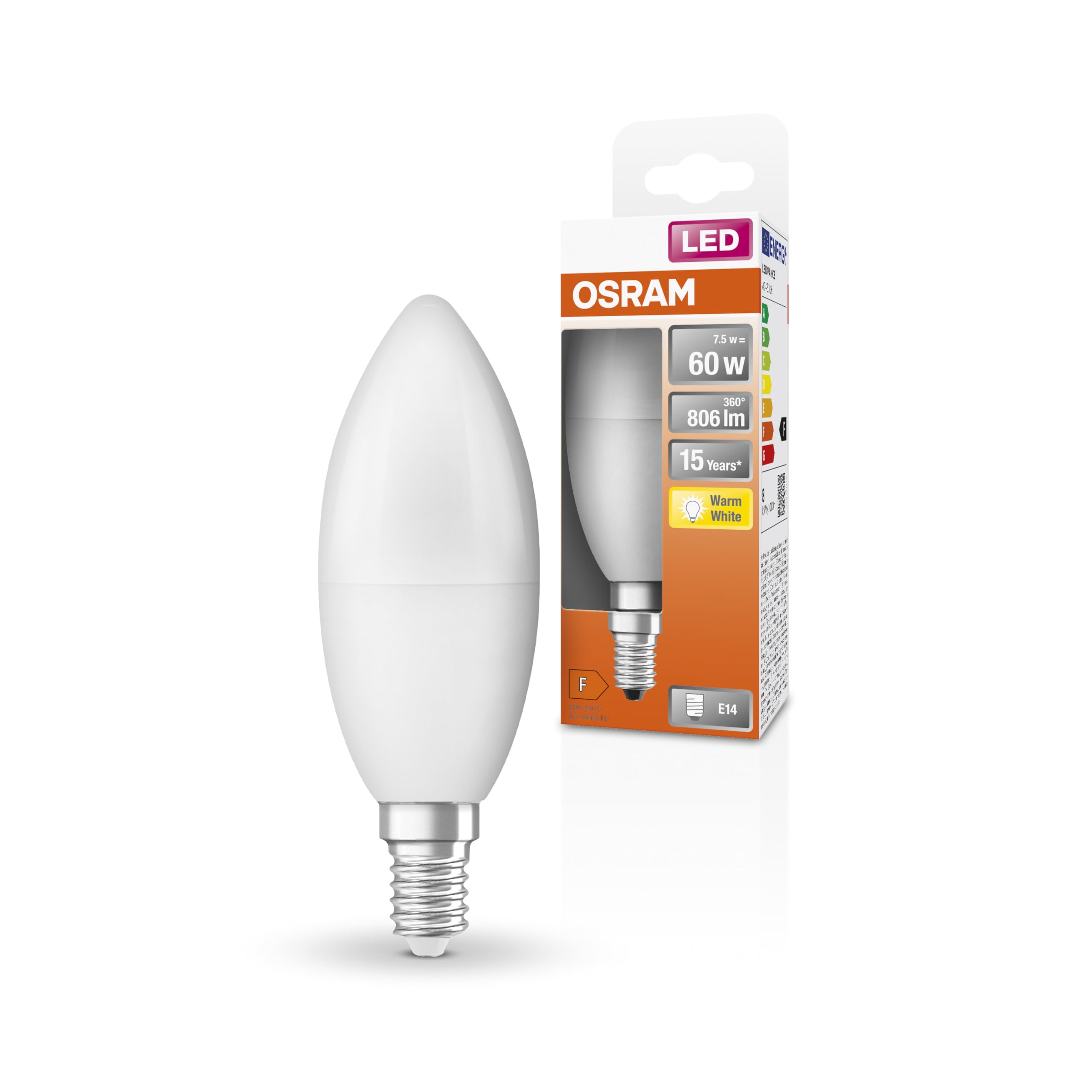 OSRAM LED lamp | Base: E14 | Warm White | 2700 K | 6 W | Replacement for 60W | LED Retrofit Classic B