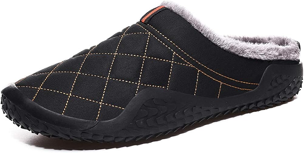 Klsyo Mens Winter Slippers Warm Faux Fur Lined House Slippers Indoor Outdoor Mules Waterproof