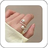 Yheakne Vintage Pearl Ring Gold Pearl Wrap Ring White Pearl Bead Finger Ring Adjustable Open Finger Ring Pearl Spiral Helix Ring Stacking Pearl Cuff Ring Jewelry for Women