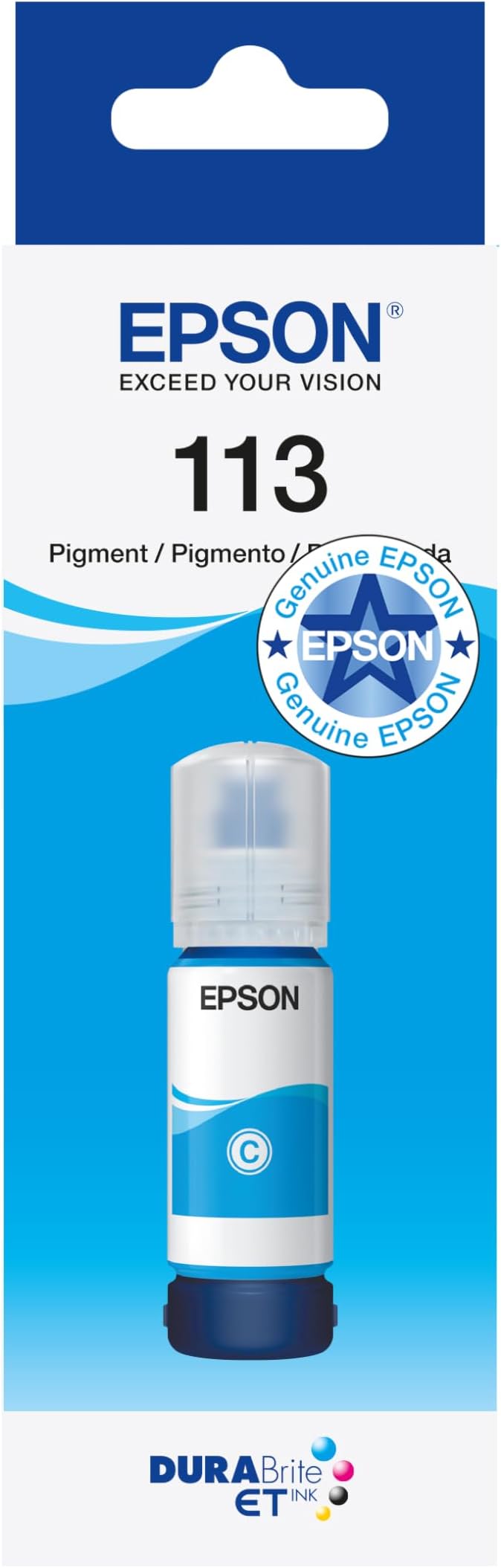 Epson EcoTank 113 Cyan Ink Bottle 70ml - High Quality Vivid Prints 6000 Pages