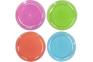 Party Essentials Hard Plastic 9" Round Party/Luncheon Plates, 40-Count, Assorted Neon