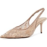Maravosse Slingback Heels for Women Pointed Closed Toed Kitten Heel Mesh Wedding Bridal Pumps