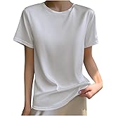 Draping Silk Smooth Satin Tops for Women Crewneck Short Sleeve Tee Basic T-Shirt Dressy Business Office Work Blouse