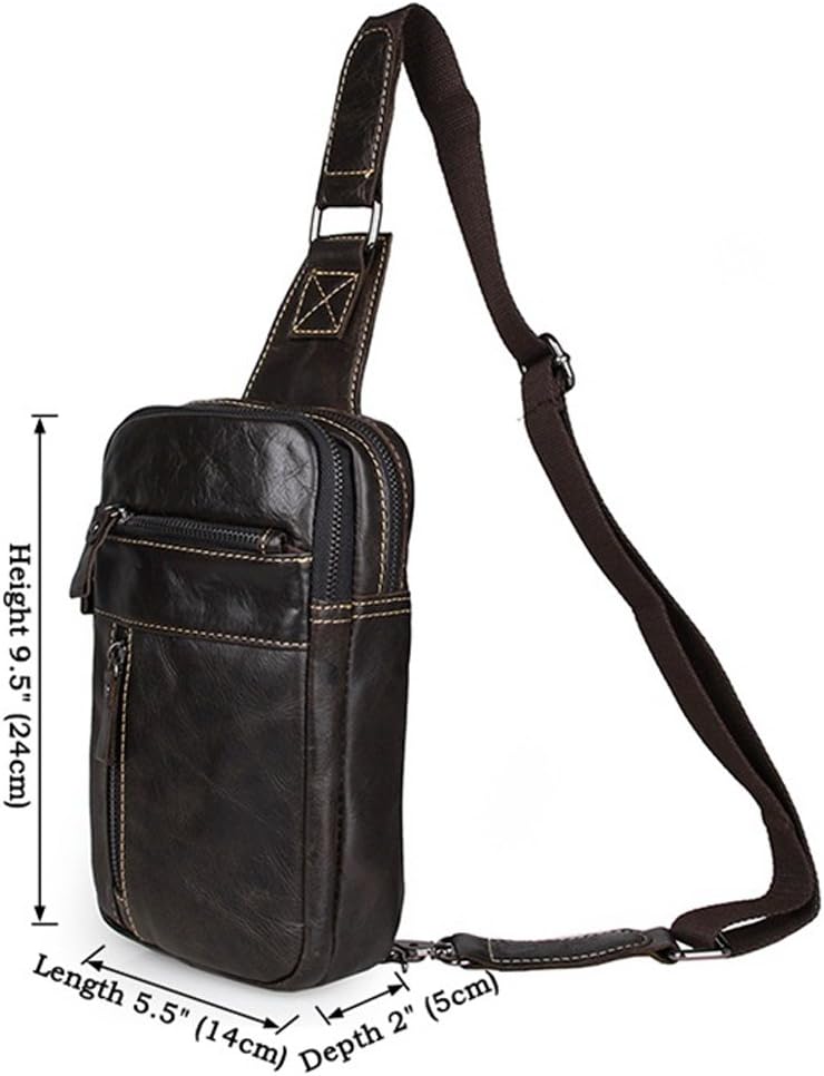 Everdoss Mens Genuine Leather Chest Crossbody Bag School Fanny Sling Pack Casual Sport Shoulder Messenger Case for Traveling Working Hiking Cycling
