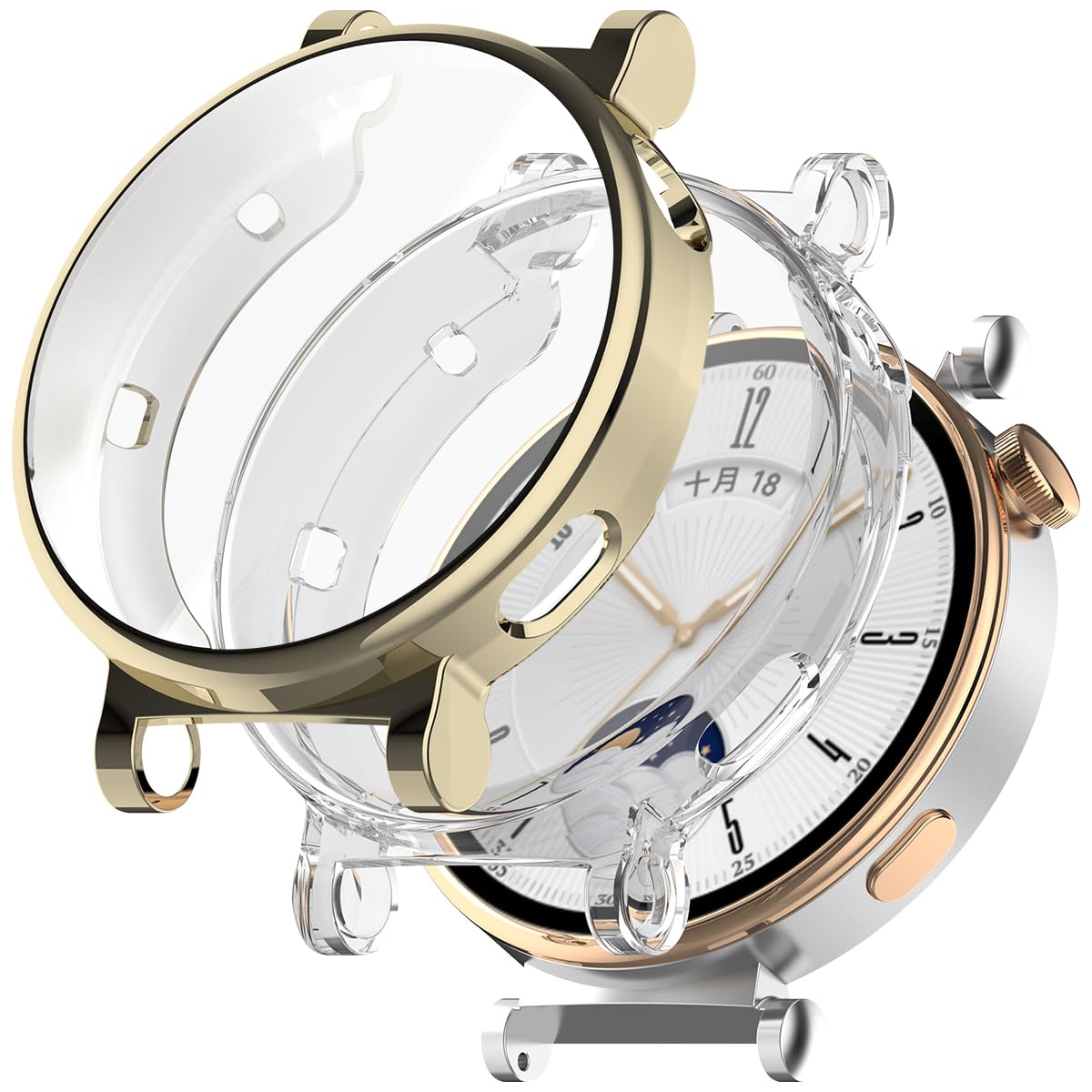 Miimall 2-Pack Case Compatible with Huawei Watch GT 4, Soft TPU Bumper Cover with Screen Protector, Anti-Scratch Shockproof Full Protective Case for Huawei Watch GT4 41mm-Clear+Gold