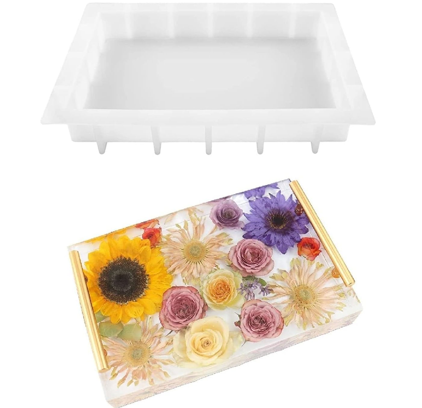 Photo 1 of 13.5" Rectangular x 2" Deep Large Tray Mold, Silicone Tray Board Table Clock Mold for Epoxy Resin, Floral Preservation Bouquet