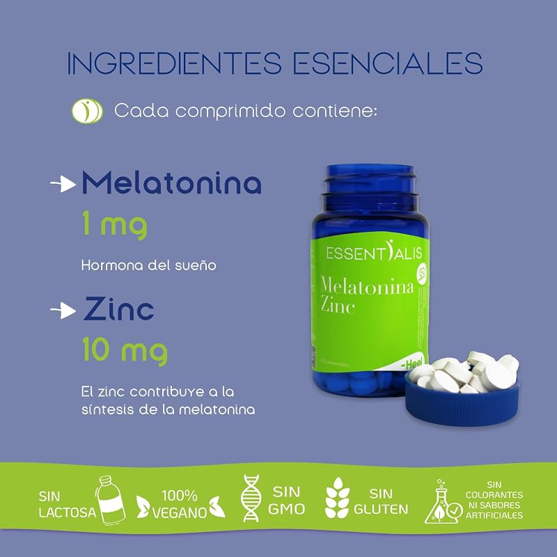 Melatonina + Zinco 1 mg, 120 comprimidos vegan — foto 3 de 7