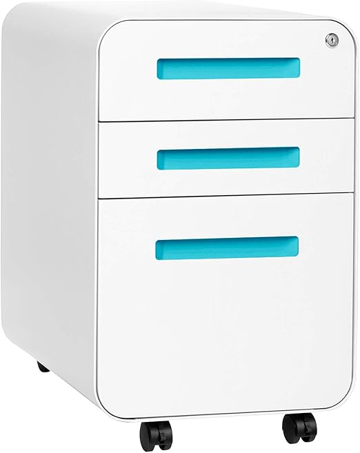 Amazon Com Stockpile 3 Drawer Mobile File Cabinet Commercial Grade Pre Assembled White Aqua Kitchen Dining