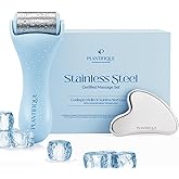 PLANTIFIQUE Facial Ice Roller and Stainless Steel Gua Sha Set - Cryotherapy Skin Care Massage Tools - Metal Massager Set for Puffy Face, Under Eyes and Body