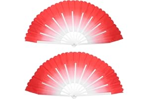 PATIKIL Folding Hand Silk Fan 17", 1 Pair Left Right Plastic Chinese Fan Dance Performance Sport, Red